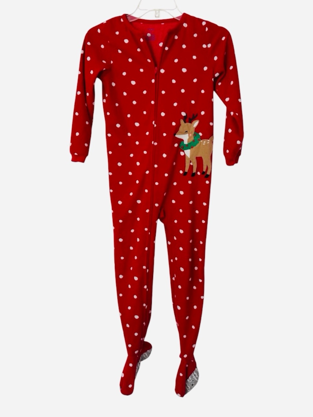 Carter's Red Polka-Dot One-Piece Footie with Reindeer Size 7